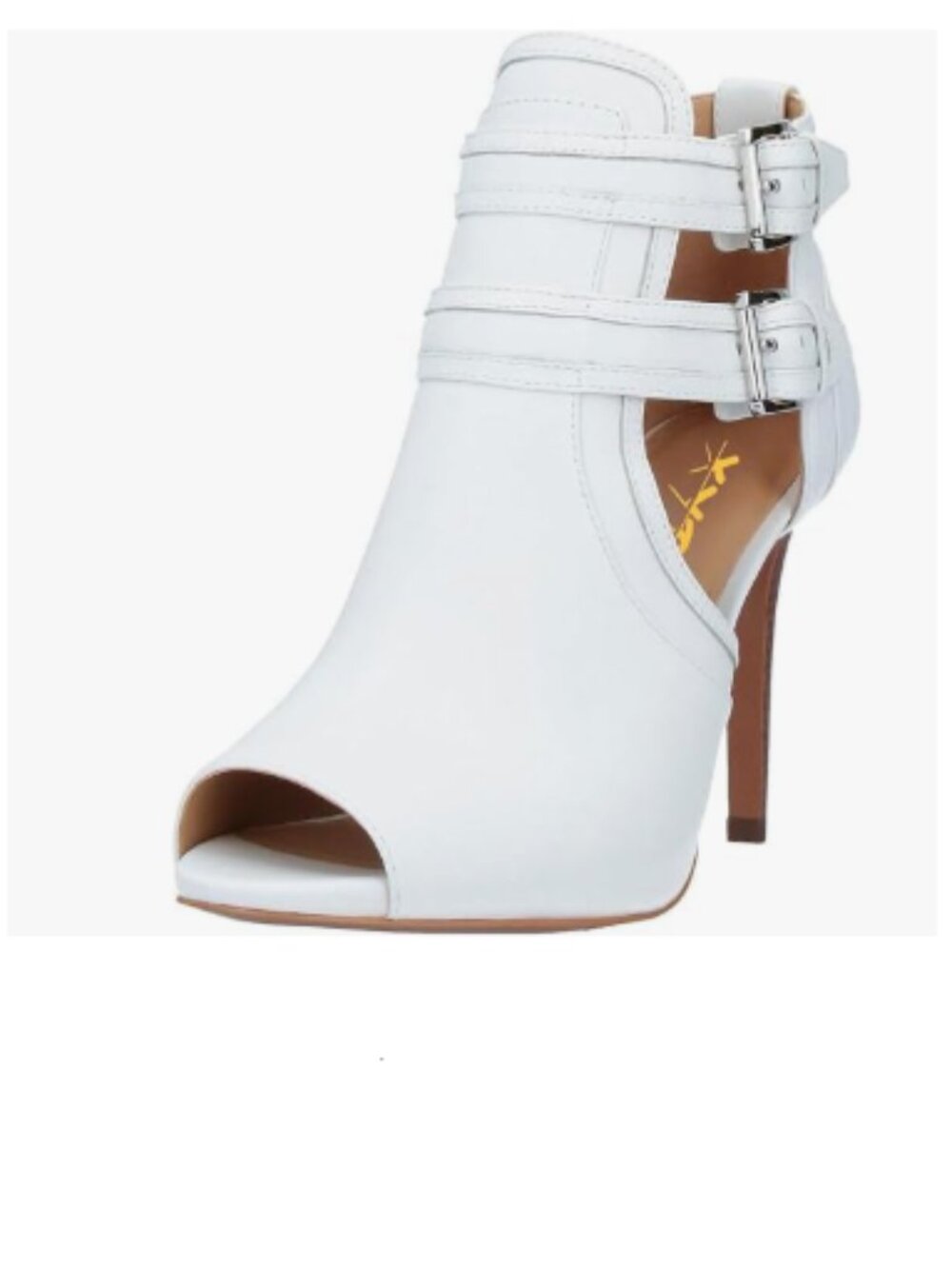 XYD White Peep Toe Sandal Ankle Booties Dual Buckled Straps Stiletto Heels Shoes
